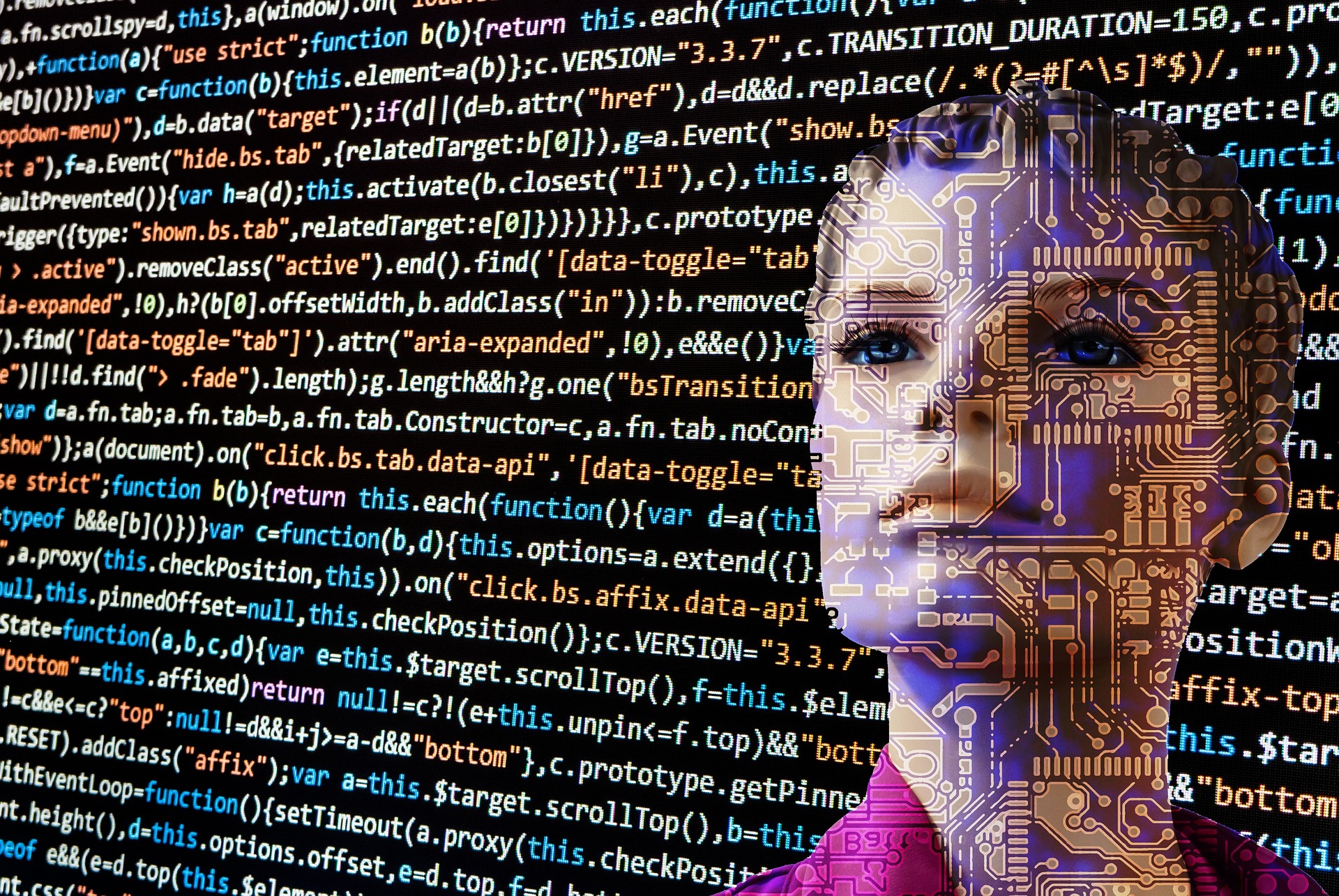 hyperautomation woman with code over her face